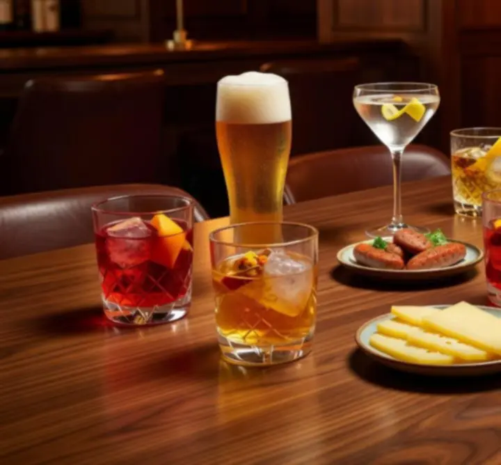 Tafel met cocktails en bar bites tijdens een pokeravond