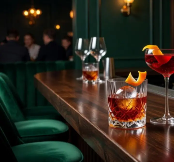 Stijlvolle bar met cocktails en warme verlichting bij Knit Vibe NL