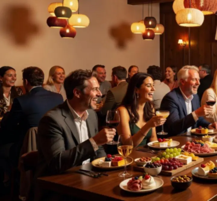 Gasten die genieten van een drukbezochte avond met drankjes en poker bij Knit Vibe NL.