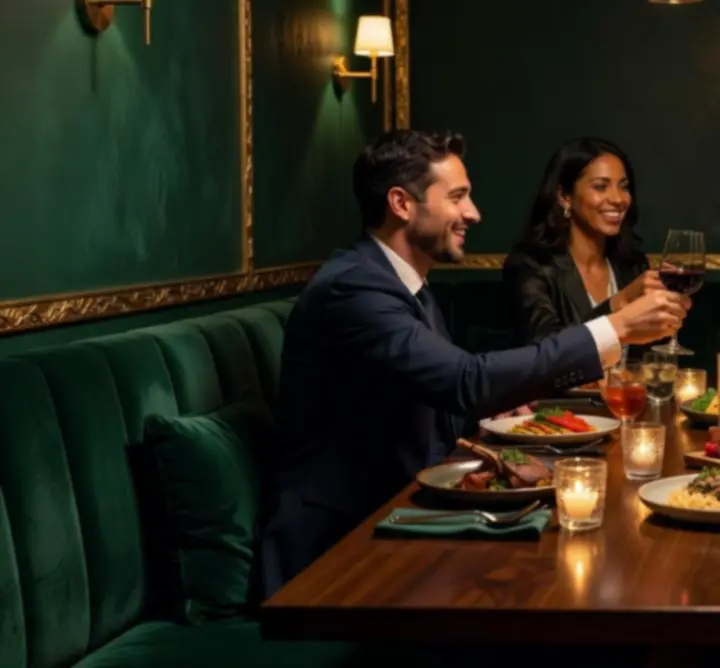 Vrienden die samen aan een tafel genieten bij Knit Vibe NL.