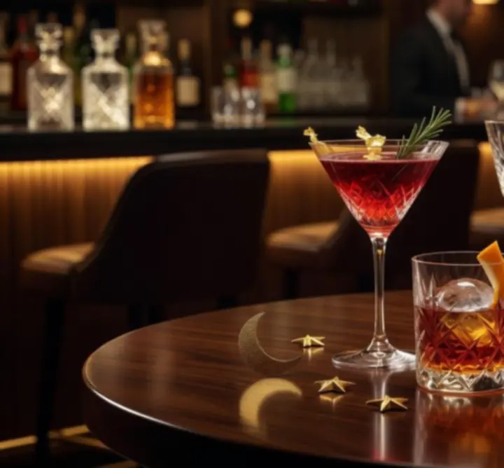 Thema-avond bij Knit Vibe NL met sfeerverlichting, cocktails en decor.