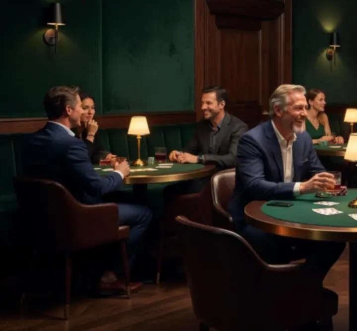 Sfeervol interieur met pokertafels bij Knit Vibe NL