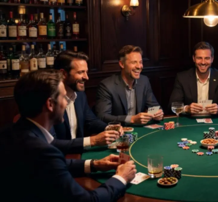 Ontspannen pokeravond met vrienden aan een stijlvolle tafel