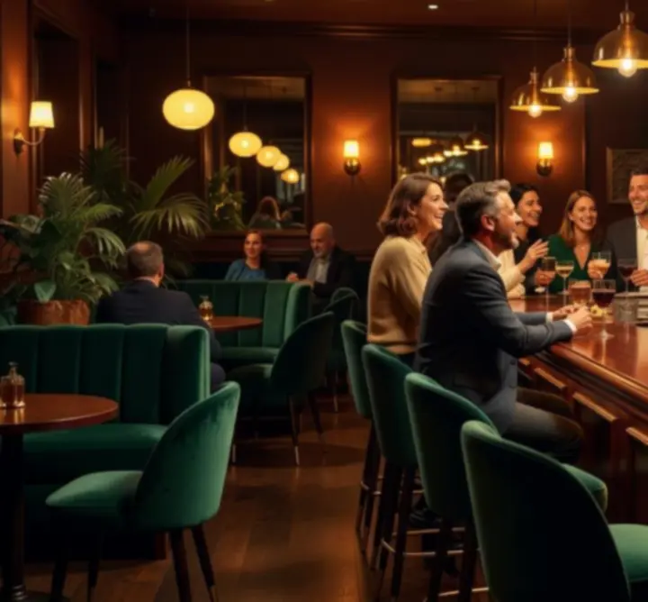 Gezellige groep gasten aan de bar bij Knit Vibe NL